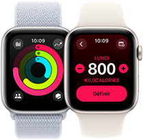 Suivi d’un anneau Activité et objectifs de calories sur deux Apple Watch SE